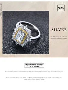 Vue détaillée d'une bague en argent 925 avec pierre jaune et halo floral en diamants étincelants