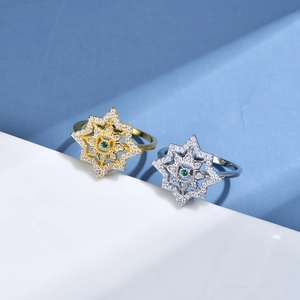 925 silver 18K gold octagram ring set with green gemstones and white zircon in palace style
