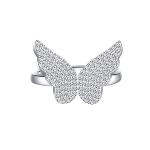Bague papillon scintillante en argent sterling 925 avec pavé complet de zircons cubiques