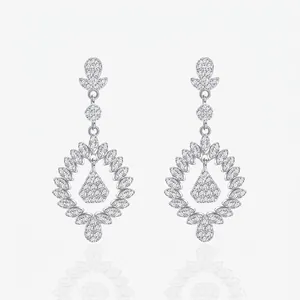 925 Sterling Silver Micro Paved Zirconia Flower Leaf Drop Earrings Elegant Women Dangle Earrings Luxurious Silver Jewelry