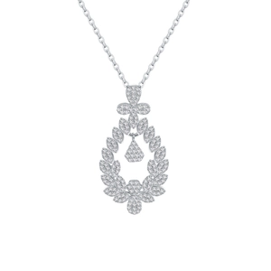 Sparkling S925 sterling silver necklace with leaf wreath pendant and micro-paved diamonds