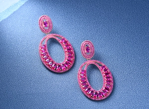 Detailed view of luxury pink tourmaline earrings in S925 silver with rose gold finish