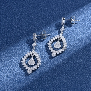 Elegant S925 sterling silver teardrop drop earrings with sparkling micro-pave cubic zirconia