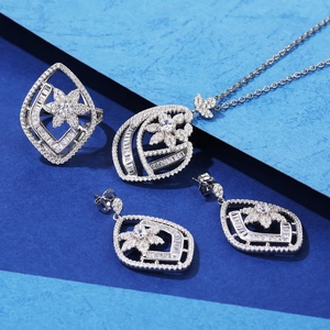 Luxurious S925 silver flower jewelry set with rhombus frames and sparkling zircons