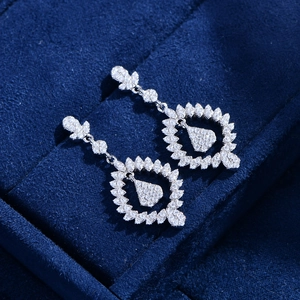 Elegant S925 sterling silver drop earrings with marquise cubic zirconia in a velvet box