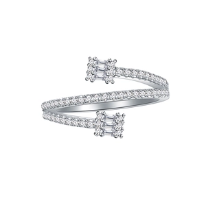 Elegant S925 silver triple layer bypass ring with sparkling square cut zirconia stones