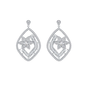S925 sterling silver geometric rhombus earrings with flower micro-pave cubic zirconia