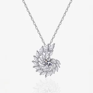 S925 Sterling Silver Vortex Spiral Pendant Necklace For Women Luxurious Zirconia Inlaid Geometric Clavicle Chain Jewelry