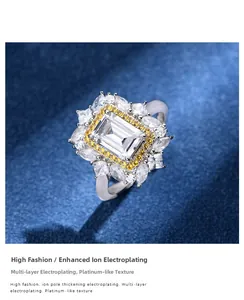 Détail macro d'une bague avec diamant jaune taille Asscher et finition texture platine