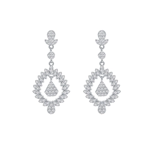 Elegant S925 sterling silver drop earrings with micro-pave crystals and leaf lace design