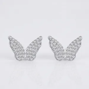 Orecchini a Bottone a Farfalla in Argento Sterling 925 per Donna Raffinati Orecchini con Strass Gioielli alla Moda Minimalisti Regalo