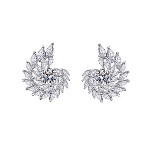 Boucles d'oreilles spirale en argent S925 avec zircons brillants de taille marquise et ronde