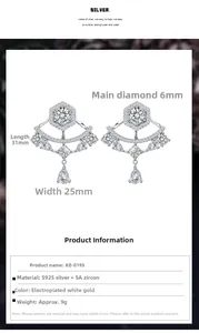 Detailed specs of S925 silver fan-shaped fringe earrings with 6mm 5A cubic zirconia stones