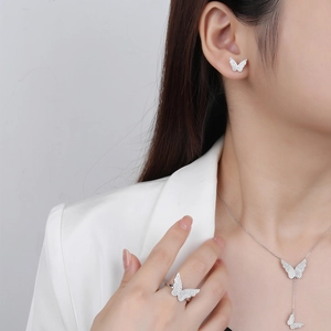 Elegante set di gioielli farfalla in argento 925 con strass scintillanti da donna