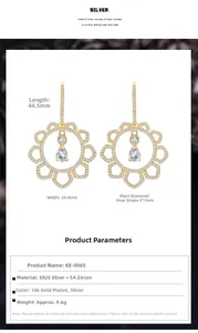 Detail showing S925 silver flower earrings with 5A zircon and product specifications