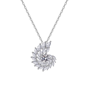 Silver swirl necklace with sparkling marquise cut diamonds on a dainty link chain