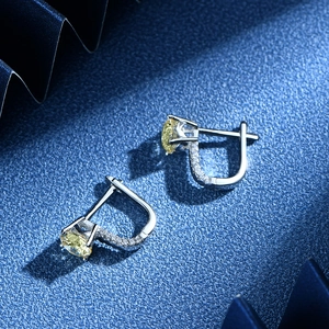 Classic 925 silver U-shaped hoop earrings with 6.5mm light yellow zircon stones