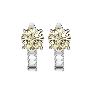 Minimalist 925 silver stud earrings with 6.5mm yellow carbon diamond and four-prong setting