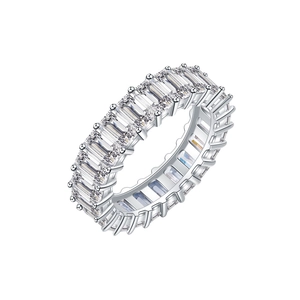 Elegance 925 sterling silver ring with rectangular cut radiant cubic zirconia stones