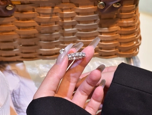 Close-up of 925 sterling silver full eternity ring with pave-set cubic zirconia stones