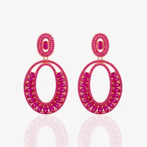 925 Sterling Silver Rose Gold Plated Oval Drop Earrings For Women Luxury Pink Zirconia Inlaid Double Hoop Jewelry Gift