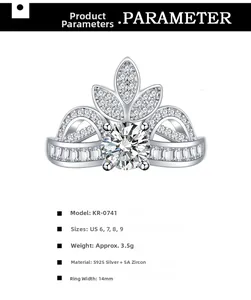 Macro view of S925 silver crown ring detail with 5A grade zircon stone parameters
