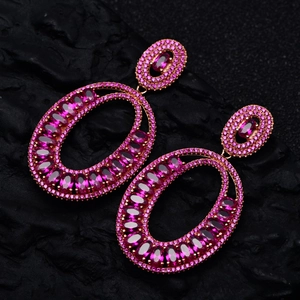 Luxurious S925 silver rose gold pink tourmaline oval dangle earrings for women