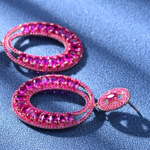 Luxury oval pink tourmaline earrings in rose gold s925 silver with micropave setting