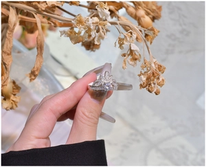 Detail of a 925 silver crown ring featuring a large zircon and sparkling micro-pave crystals