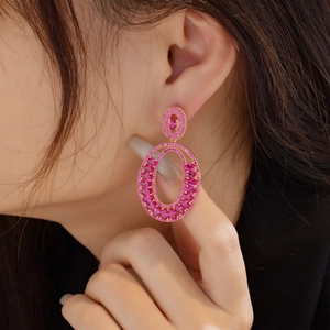 Luxurious pink tourmaline oval drop earrings in rose gold plated 925 sterling silver
