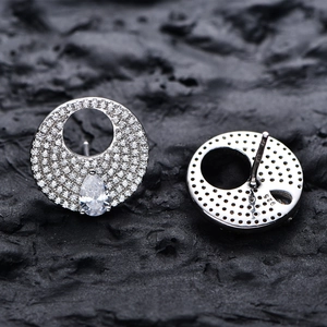 S925 sterling silver pave disk stud earrings with pear cut yellow stone pendant