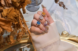 Three-piece sterling silver ring set with vibrant morganite and radiant-cut gemstones