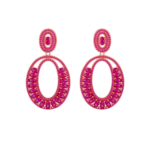 Elegant rose gold plated oval drop earrings with vibrant pink tourmaline zircon stones