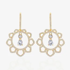 Irregular Sunflower Hollow Out Rhinestone Drop Earrings For Women 925 Sterling Silver Post Pave Rhinestone Flower Dangle Earrings Jewelry