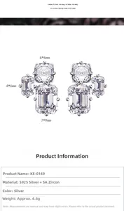 Technical specifications and size details of emerald cut cubic zirconia silver studs
