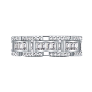 Interlinked chain ring in 925 sterling silver with rectangular and pavé-set stones