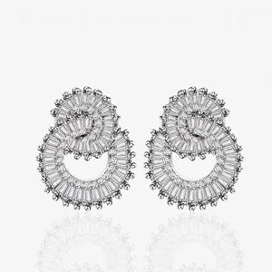 Luxury 925 Sterling Silver Double Ring Stud Earrings For Women With Zirconia Geometric Inlaid Earrings Jewelry Gift