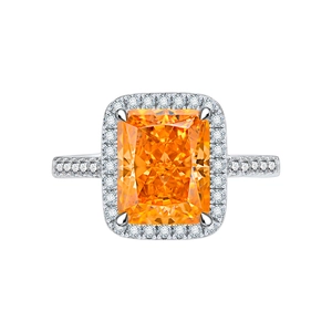7ct 8x10mm radiant cut orange gemstone ring in 925 sterling silver with halo setting
