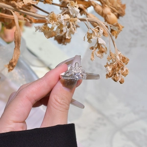 Elegant 925 sterling silver crown ring with a sparkling main stone and pavé accents