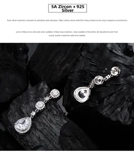 Close-up of S925 silver pear-shaped drop earrings with 5A cubic zirconia stones
