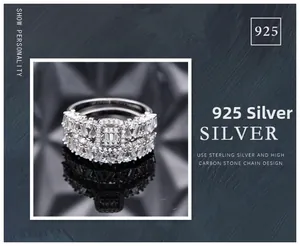 Detail of 925 sterling silver ring set with high-carbon diamond pave setting