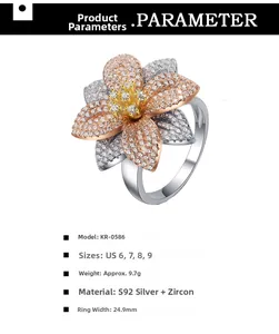 Specifiche taglie per anello floreale tricolore in argento S925 con zirconi micro-intarsiati