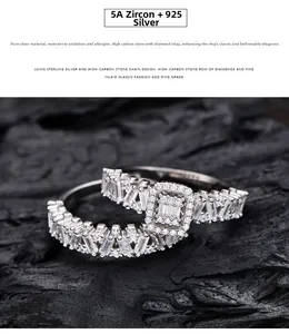 Close-up of S925 silver ring set with 5A grade cubic zirconia on black texture
