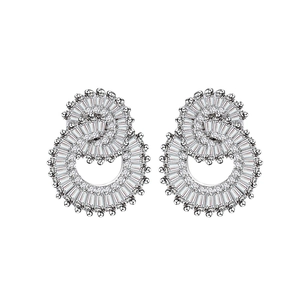 Elegant 925 sterling silver double circle stud earrings set with radiant zircons