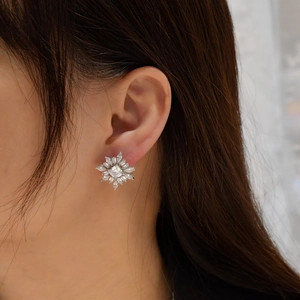 Boucles d'oreilles fleur irrégulière en argent S925 avec zircons étincelants