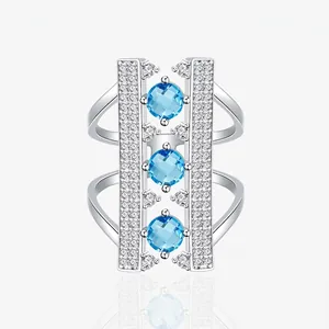 Geometric 925 Sterling Silver Ring For Women Bridge Arch Design Inlaid Round Zirconia Elegant Fashion Finger Jewelry
