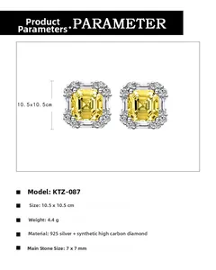Detail specifications of 7x7mm yellow cushion cut stud earrings in 925 sterling silver