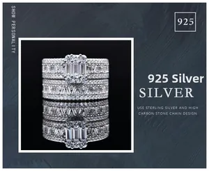 Macro detail of S925 sterling silver set with rectangular cubic zirconia and paved band