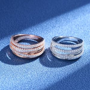 Multi-layer S925 sterling silver stacked rings with cubic zirconia pavé and 18k rose gold finish