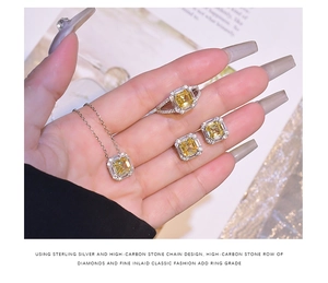 Macro detail of high-carbon yellow diamond jewelry set in 925 sterling silver